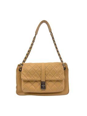 Chanel 2.55 Quilted Chain Caviar Leather Beige Shoulder Bag Silver